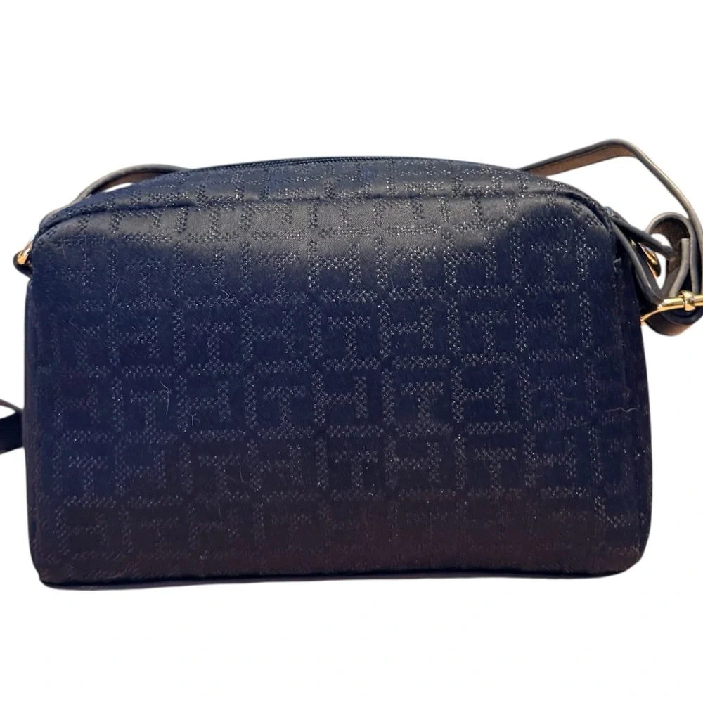Tommy Hilfiger Dark Navy Monogram Crossbody Bag Adjustable Strap Gold Hardware - Picture 4 of 14